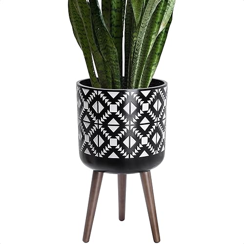 Miniatura 7 de D'vine Dev Maceta de 12 pulgadas con soporte, maceta alta de mediados de siglo con patas para plantas de interior, grande, gris carbónblanco,