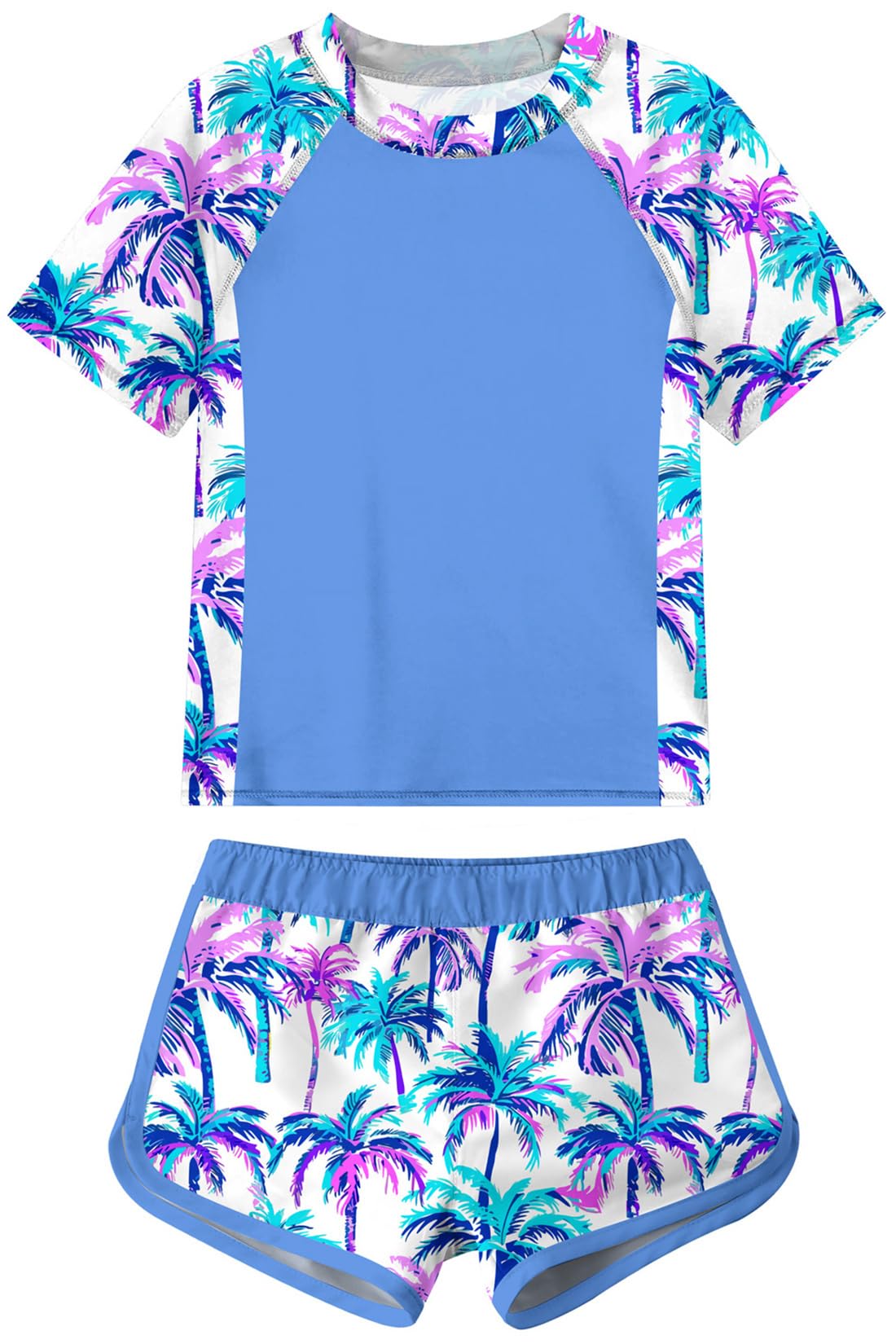 Fanient Maillot de Bain Deux Pièces pour Filles Protection Solaire UPF 50+ Séchage Rapide Manches Courtes Imprimé pour Enfants de 8-14 Ans