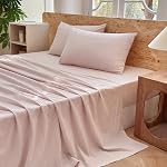Striped Bedding Sheet Set 4 Pcs,100% Washed Cotton Linen Like,1 Fitted Sheet,1 Flat Sheet and 2 Pillowcases,Comfy Textured Sheet Set(Strip-Pine Bark Brown/Black,King Size)