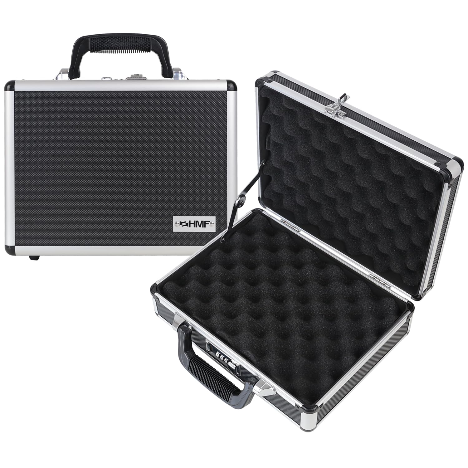 HMF 14401-02 Alu Waffenkoffer für Pistolen mit Zahlenschloss | 31 x 26 x 11 cm | Schwarz