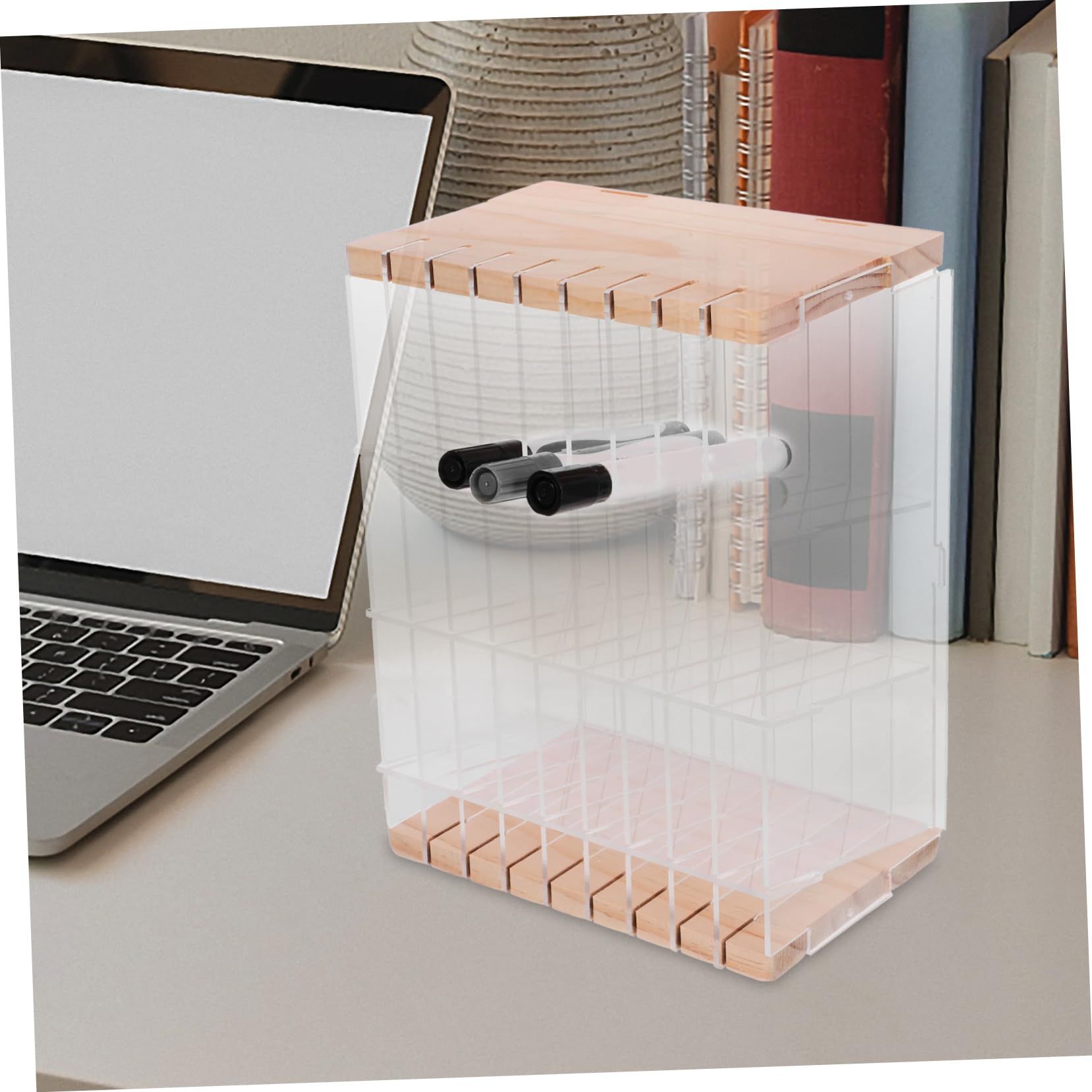 EXCEART Acryl und Holz Multifunktionaler Stifteorganizer Schulbeginn Party