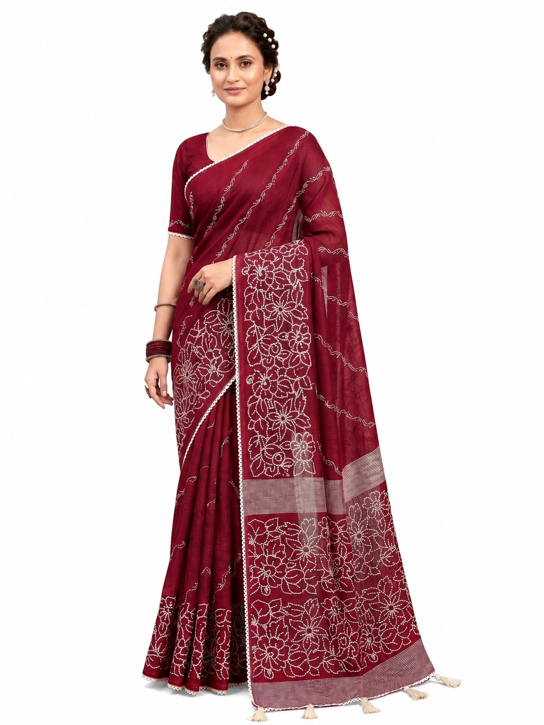 Look Lounge Luxury Cocoa Brown Embroidered Linen Saree with Designer Border-image-45