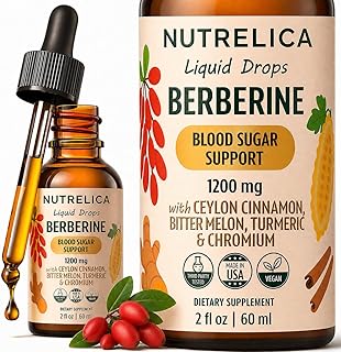 Berberine with Ceylon Cinnamon, Bitter Melon, Turmeric & Chromium – Blood Sugar Balance & Glucose Metabolism – 1200mg, Vegan, No Sugar, Non-GMO
