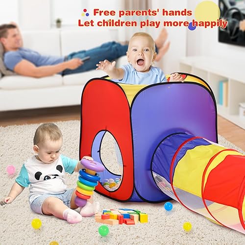 Miniatura 4 de Tienda de campaña 3 en 1 para niños pequeños con piscina de pelotas para bebés y túnel de juego, casa de juegos para interiores y exteriores con