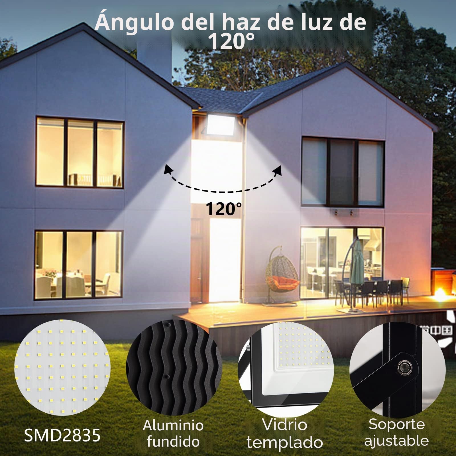 300W Focos LED Exterior 6000K Blanco Frío 1 Pcs | 30000LM IP65 Impermeable, Foco Exterior Seguridad con Alta Luminosidad para Jardín, Patio, Garaje, Terraza