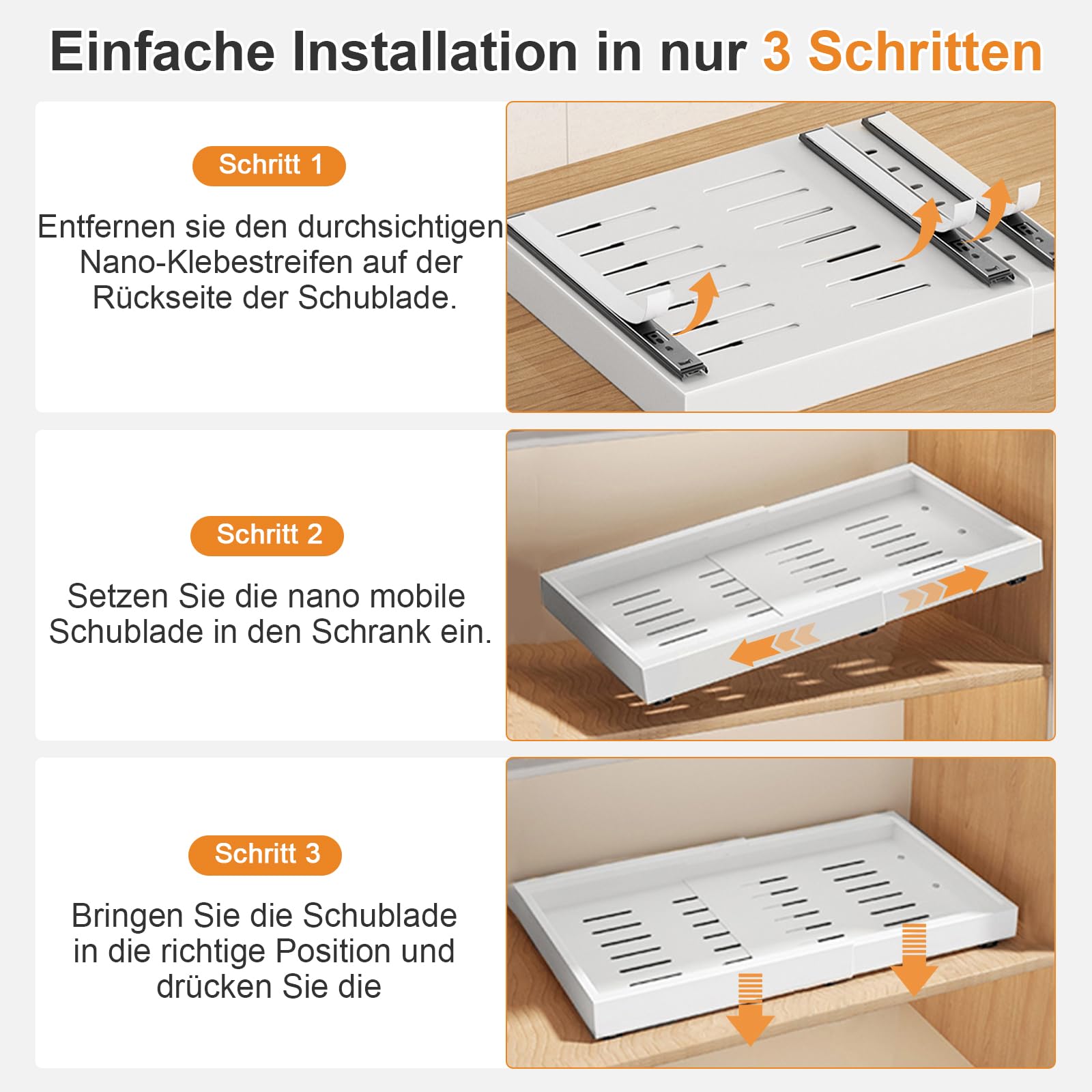 Lot de 4 tiroirs télescopiques pour armoires de cuisine, largeur réglable 32 à 52 cm, organiseur de placard de cuisine extensible avec fixation adhésive nano film, blancs (Paquet de 4 - Blanc)
