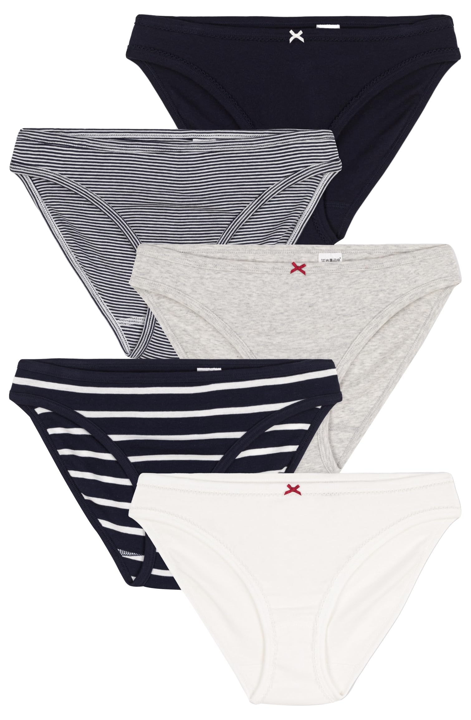 Petit Bateau Pack Of 5 Knickers In Cotton Women's Grey+White+Black+Striped Extra Small
