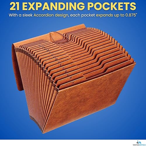 Miniatura 3 de 1InTheOffice Organizador de carpetas de archivos expansibles, carpeta de acordeón con solapa, organizador de archivos A-Z, tamaño carta, marrón