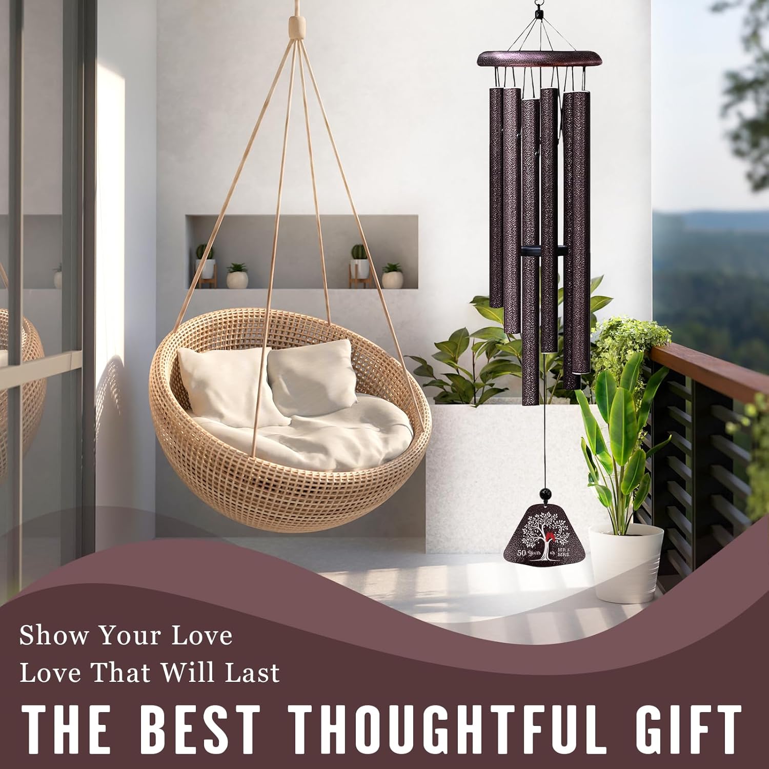 50th Anniversary Wedding Gifts, Best 50th Anniversary 32" Wind Chimes for Parents Grandparents, Golden 50 Years of Marriage Gift Ideas for Wife Husband, Golden Wedding Gifts for Couples