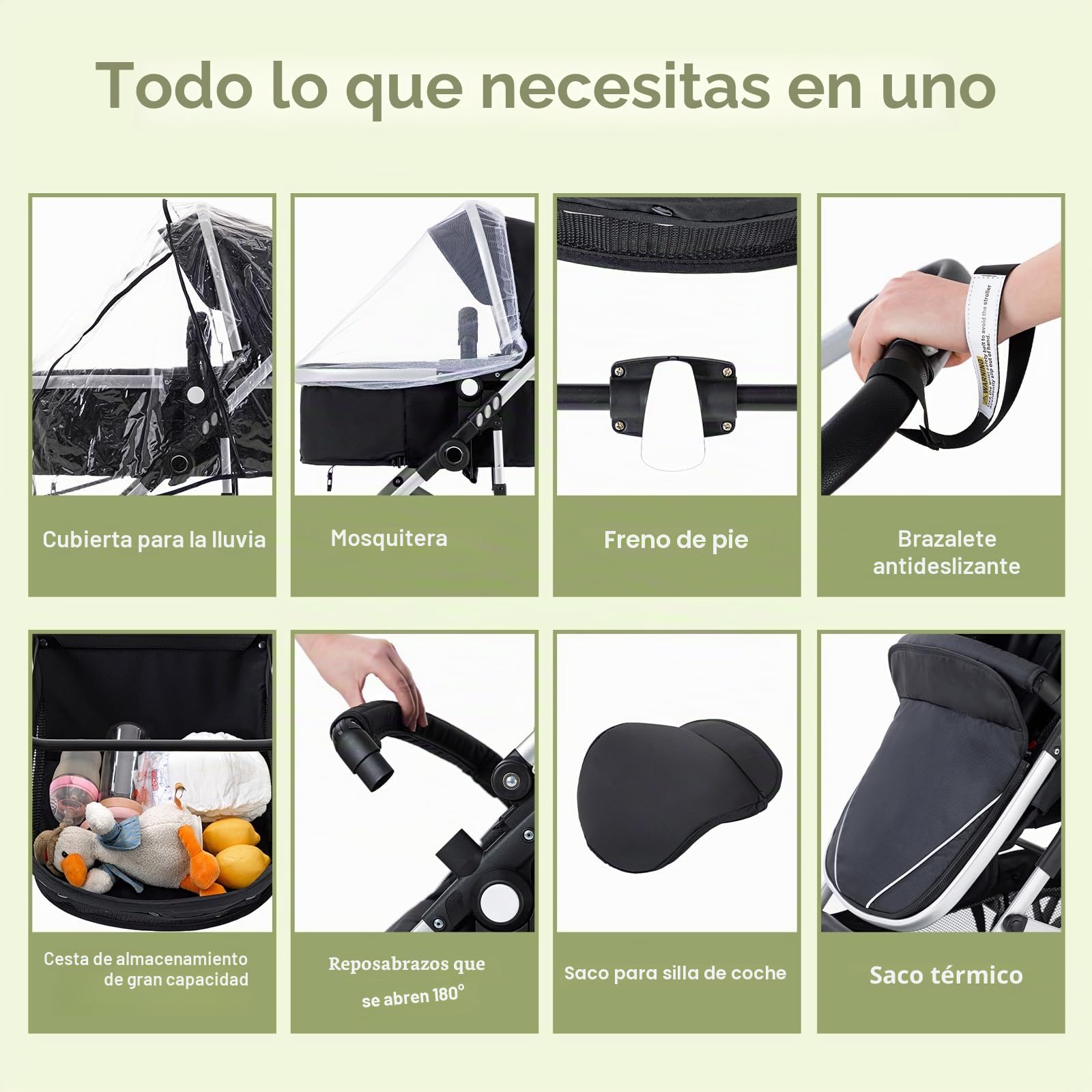 Gcarebb Cochecito 3 en 1, asientos de coche y cochecito plegable portátil con un solo clic, combinados de paisaje con marco de aluminio alto para recién nacidos de 0 a 4