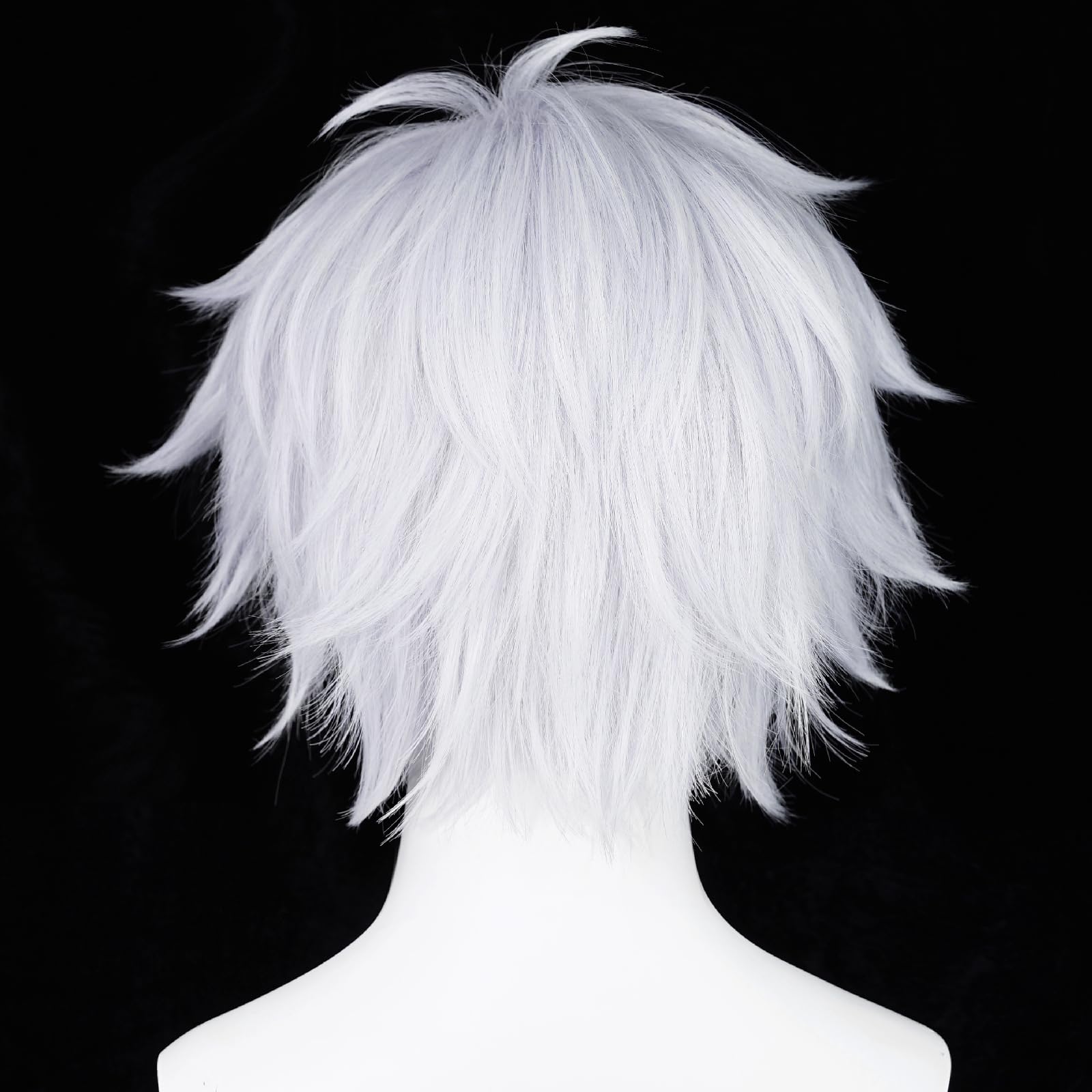 Gojo - Peluca de cosplay para hombre, peluca corta violeta plateada, pelucas de pelo esponjoso con puntas para anime, cosplay, disfraz de Halloween 5
