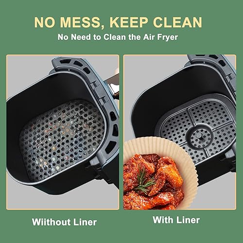 Miniatura 5 de Forro de papel para freidora de aire, material sin blanquear y biodegradable, papel pergamino antiadherente desechable para freír, hornear, asar y