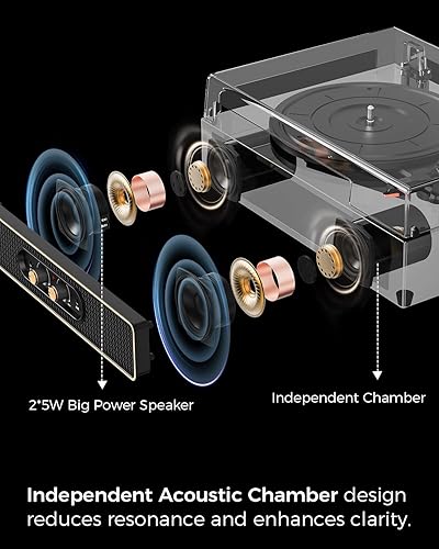 Miniatura 2 de Tocadiscos retro Bluetooth con altavoces integrados, tocadiscos de 3 velocidades de transmisión por correa, control de graves y agudos, reproductor