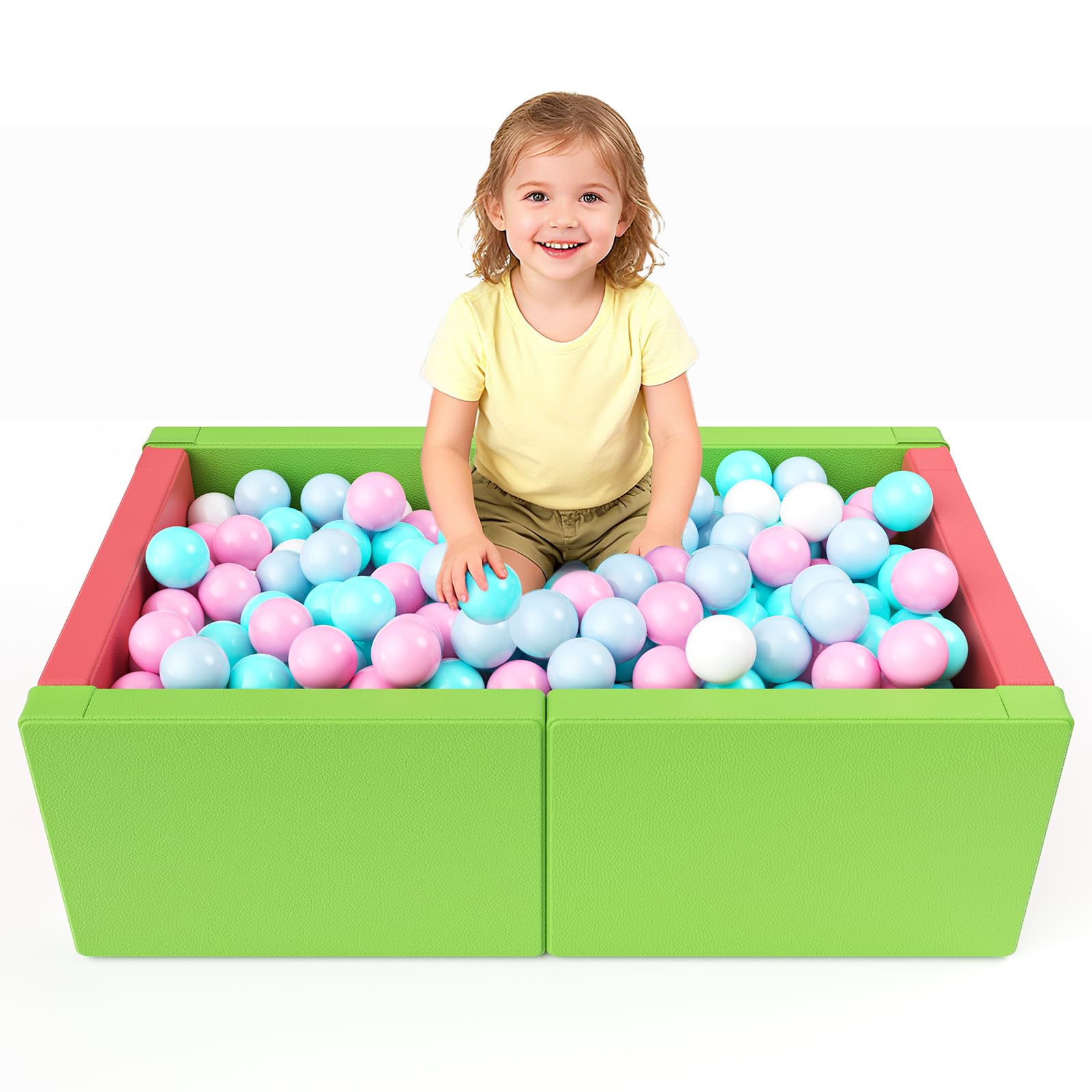 Bällebad, Quadratischer Ballpool, 90x56x56cm, Bestehend aus hochdichter Perlenbaumwolle, langlebig und formbeständig wasserdichte und rissfeste PU-Lederhülle
