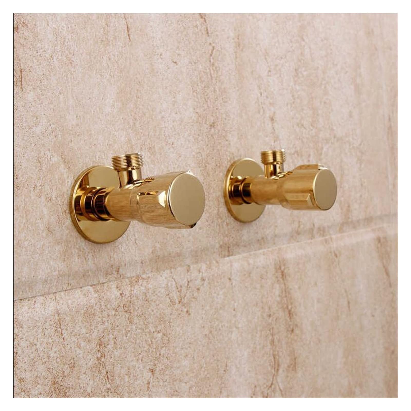 Mooilko Two Pcs Gold Angle Valve Gold Solid Brass Wall Mount Angle Valve For Toilet Universal Stop Water Triangle Valve For Faucet And Toilet Easy To Install(Two Pcs Gold)