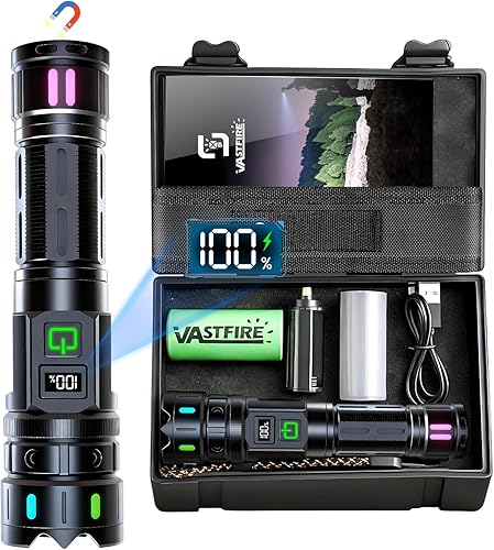 VASTERFIRE - Linternas recargables de 10000 lúmenes altos, linterna LED súper brillante de 30 W con pantalla LCD, haz de 3937 pies y larga duración