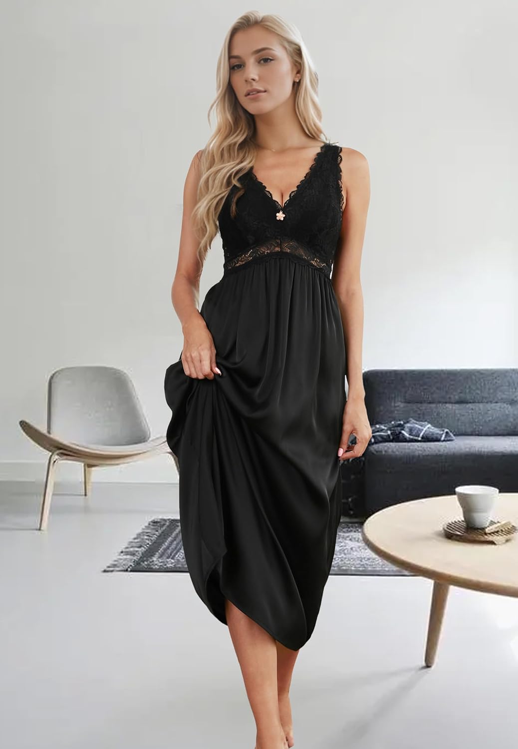 ALCEA ROSEA Women's Sexy Lingerie Sheer Mesh Babydoll Sleepwear Pajamas Lace V Neck Sleeveless Chemise Nightgowns - Image 4