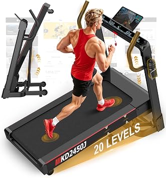 Treadmills for Home Foldable, Folding Treadmill Running Machine for Heavy People 150KG or More, 7HP, 20 Auto Incline, 18km/h, 180KG limited, 3 APP, LED, Bluetooth, Silent Walking Pad for Office Gym