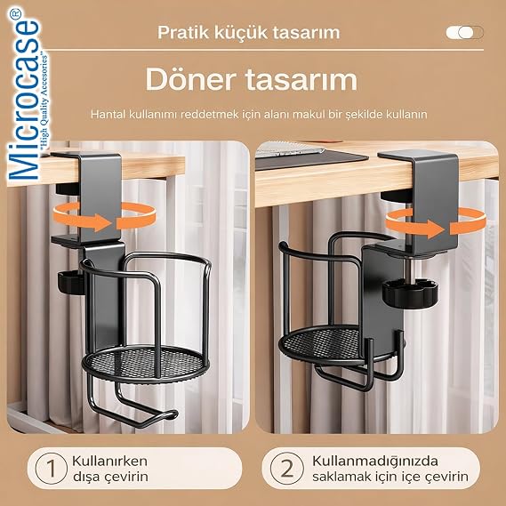 Microcase Çok Amaçlı Masaya Monte Bardak Termos Şişe ve Kulaklık Tutucu AL5439
