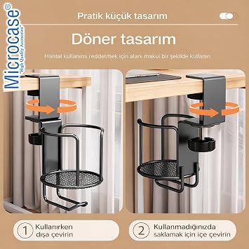 Microcase Çok Amaçlı Masaya Monte Bardak Termos Şişe ve Kulaklık Tutucu AL5439