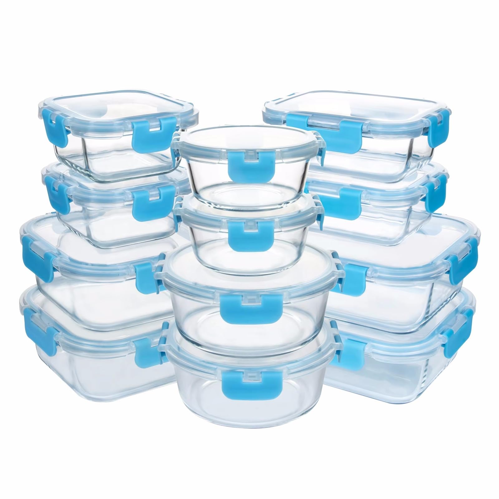 BPA-freie Glasbehälter für die Zubereitung von Mahlzeiten, 12 Stück, mit Deckel, auslaufsicher, ideal für Mahlzeiten, gefriergeeignet, mikrowellengeeignet, Blau