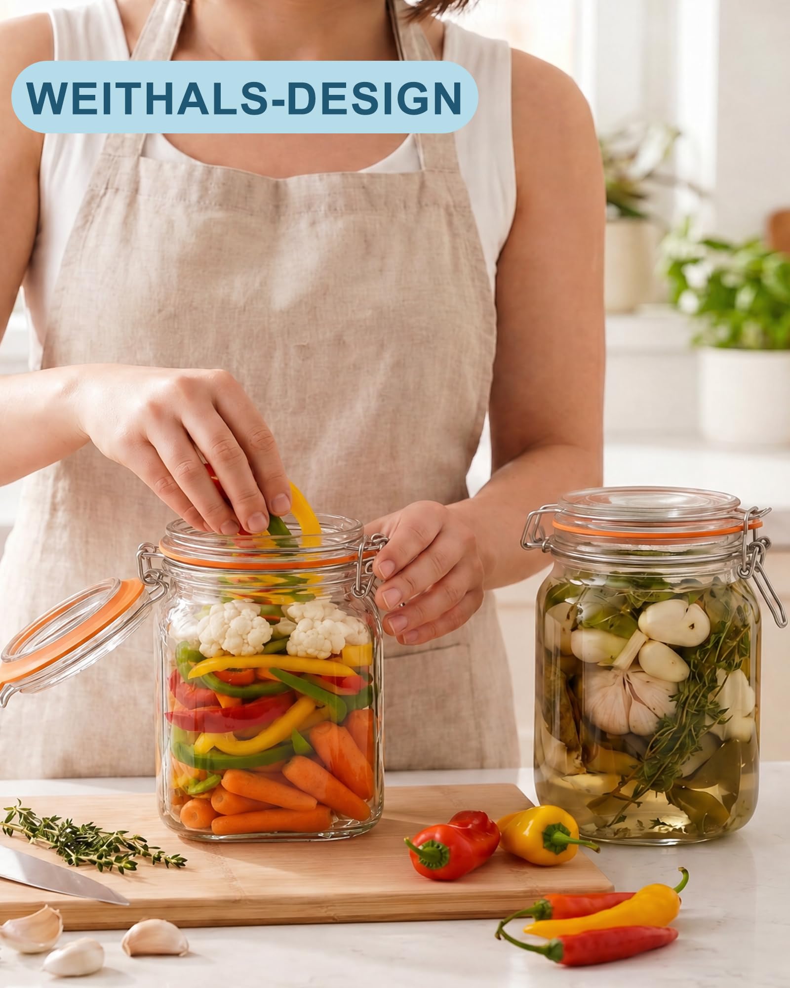 Confezione da 2 barattoli per fermentazione da 1 l, con valvola di fermentazione e peso: vetro di fermentazione di alta qualità, a prova di perdite, per principianti e professionisti