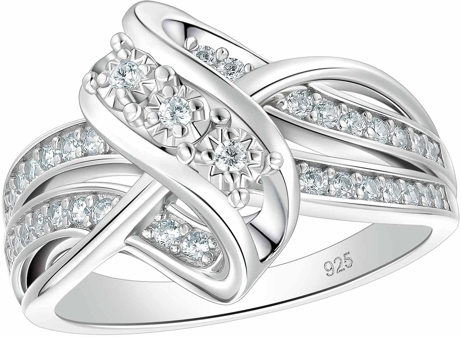 SHELOVES 925 Sterling Silver Wedding Band for Women Twisting Swirl Engagement Wedding Rings Round CZ Sz 5-10