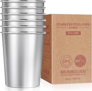 Stainless Steel Cups for Kids 7.8oz/230ml (6 Pack), Stainless Steel Tumbler | Kids Cups, Camping Stainless Steel Cups, Stackable Metal Drinking Glasses, BPA Free, Stackable, Durable for School and Travel