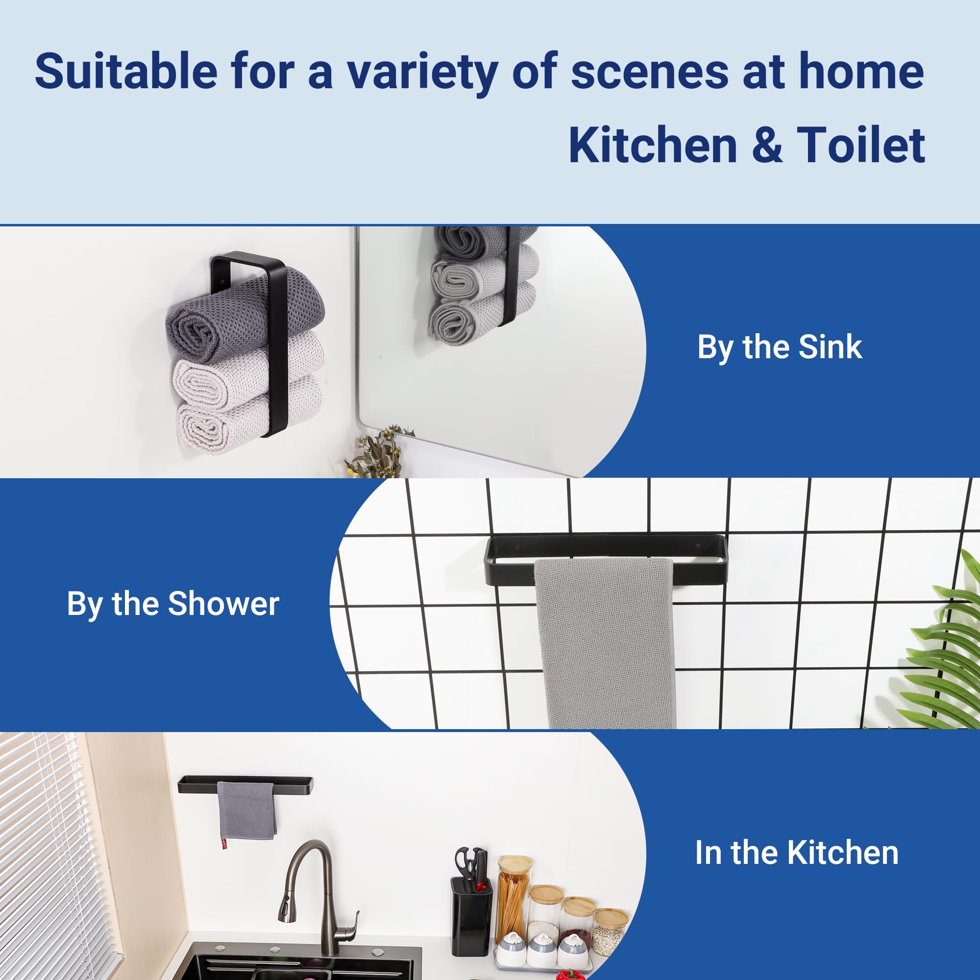 SAYAYO Porta Asciugamano Autoadesivo Portasciugamani Bagno Nero Porta Salviette Bidet, Porta Asciugamano Bidet, 20CM Anello Porta Asciugamani Per Bagno Cucina