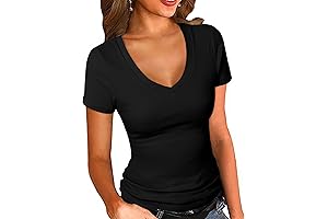 Women's Fitted Short Sleeve Black V Neck T Shirt