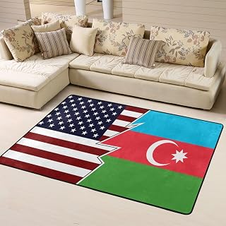 Torn Style Us and Azerbaijan Flags Area Rug 63x48in Rugs for Living Room Indoor Floor Non-Slip Rug Washable Large Rug Indoor Decorative Carpet Yoga Floor Mat