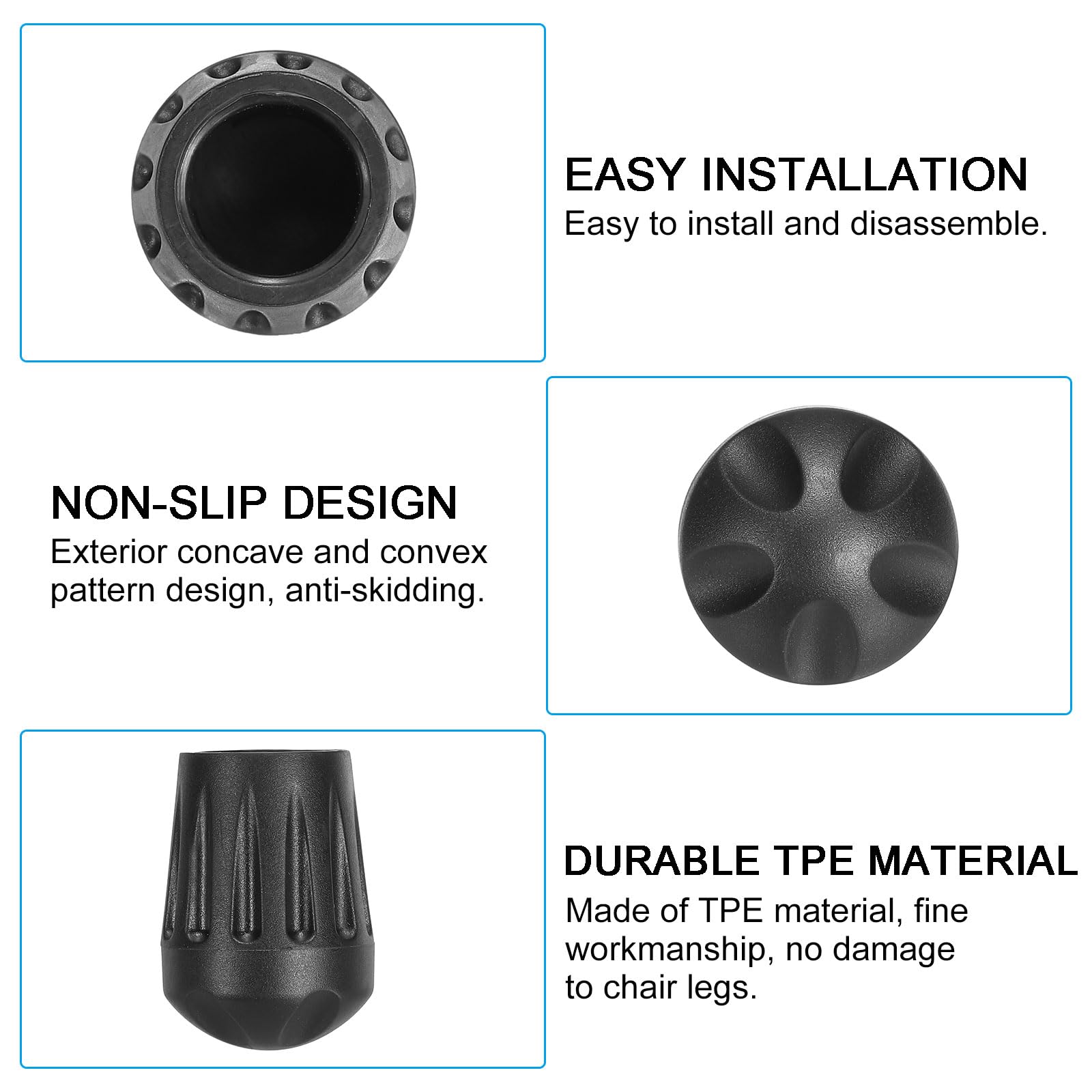 PATIKIL 0.55 Inch Black Plastic Non-Slip Rectangular Camping Chair Leg Tips Cap Folding Chair Legs Floor Protectors, 4 Pack - Image 4
