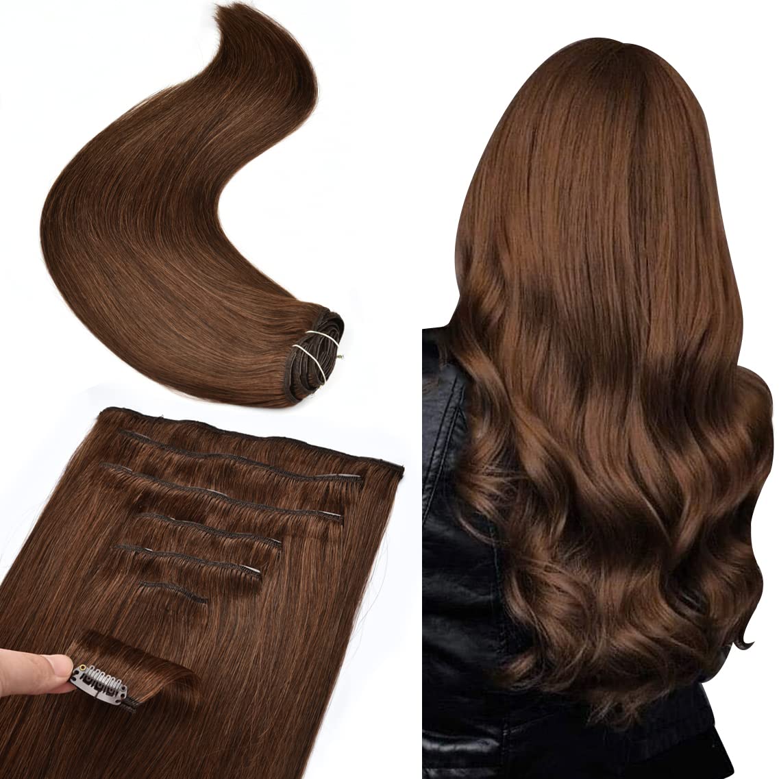 Amazon.com : Human Hair Clip in Extensions #4 Medium Brown  display picture 1