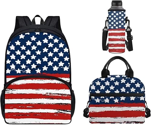 Gomyblomy Mochila escolar con bolsa de almuerzo y bolsa para botella de agua, para niños, viajes, camping, trabajo, 3 en 1, mochila para