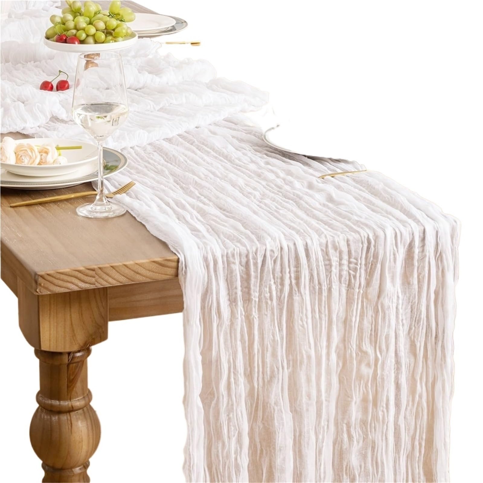 Cheesecloth Table Runner Cheesecloth Table Runner Wedding Vintage Gauze Sheer Decor Dining Party Banquets Arch Overlay Draping Cake(White,6PCS 50x50cm napkin)