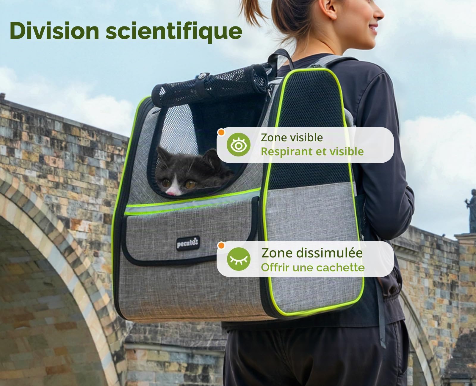 Pecute Sac Transport Chat, Sac à Dos Transport Chat et Chien Filet Respirant Sac de Voyage Portable pour Randonnée, Vélo et Avion,Respirant et Confortable- Confortable pour Petit Animal (Max 5kg)