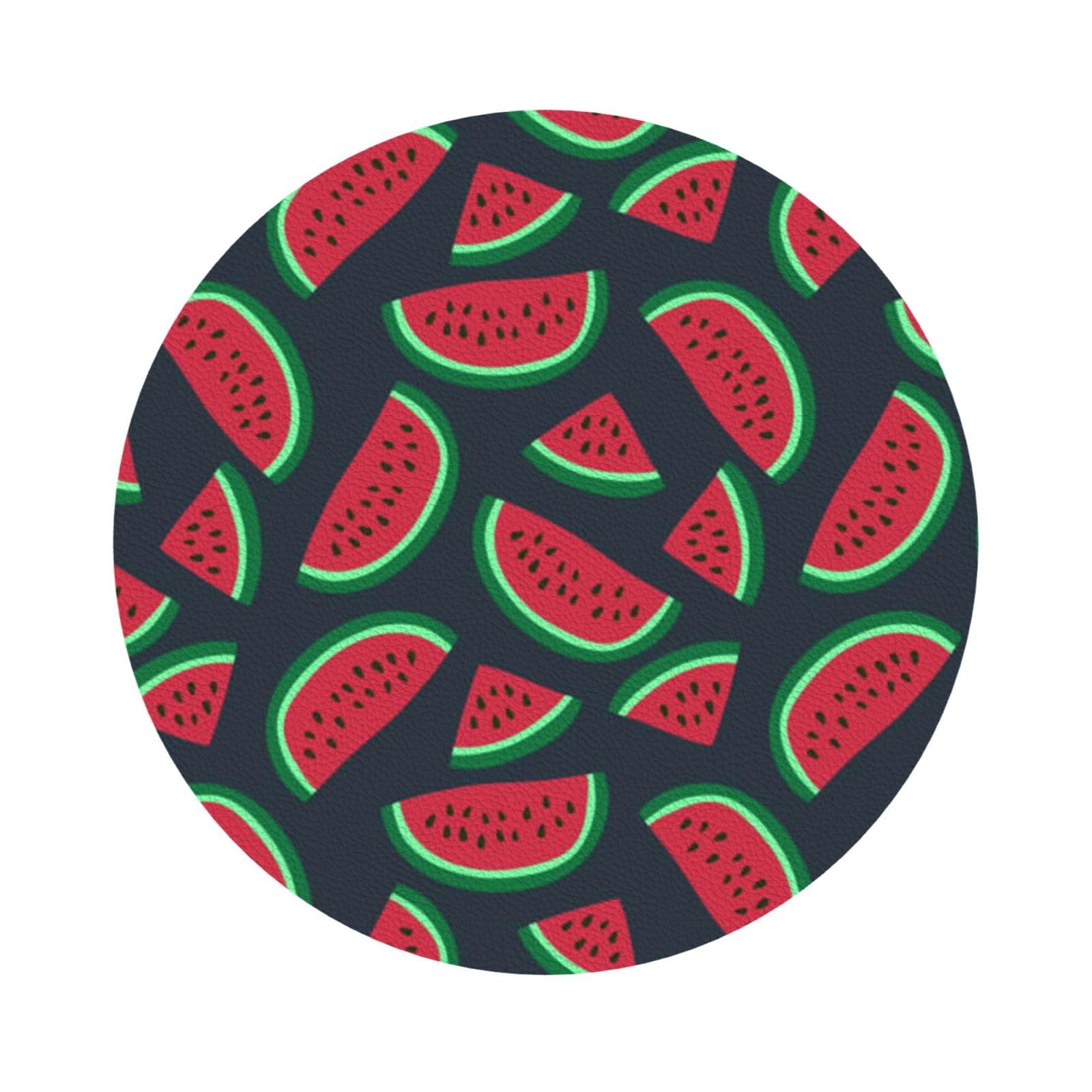 Red watermelon PU Leather Coasters Set of 6 Round Drink Coasters