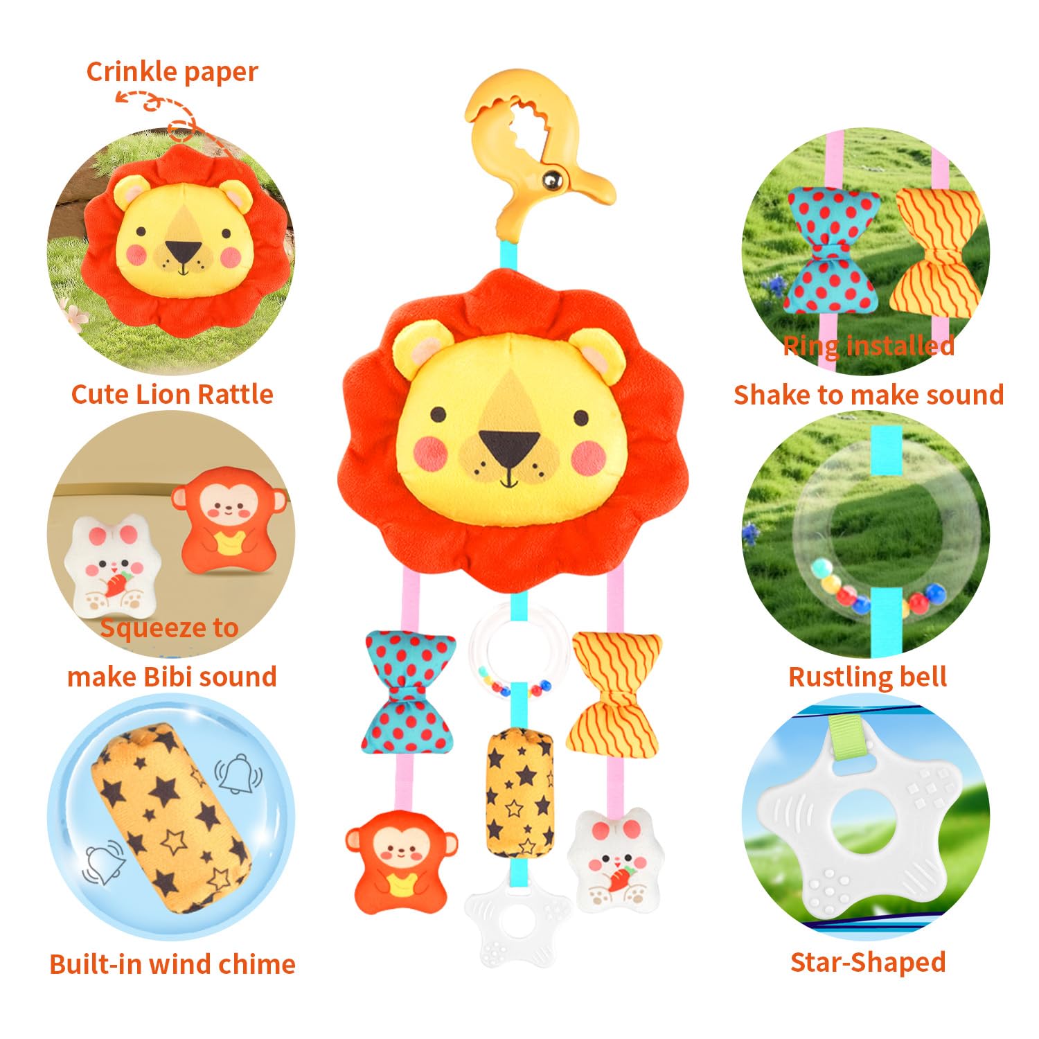 Bébé Jouets pour 0 3 6 9 12 Mois,Peluche Animal Sensoriel Suspension Hochet,Nouveau-né Interactif Jouets Doux,Siège Auto Poussette Jouets Cadeau pour Nourrisson Garçon Fille(2pcs)
