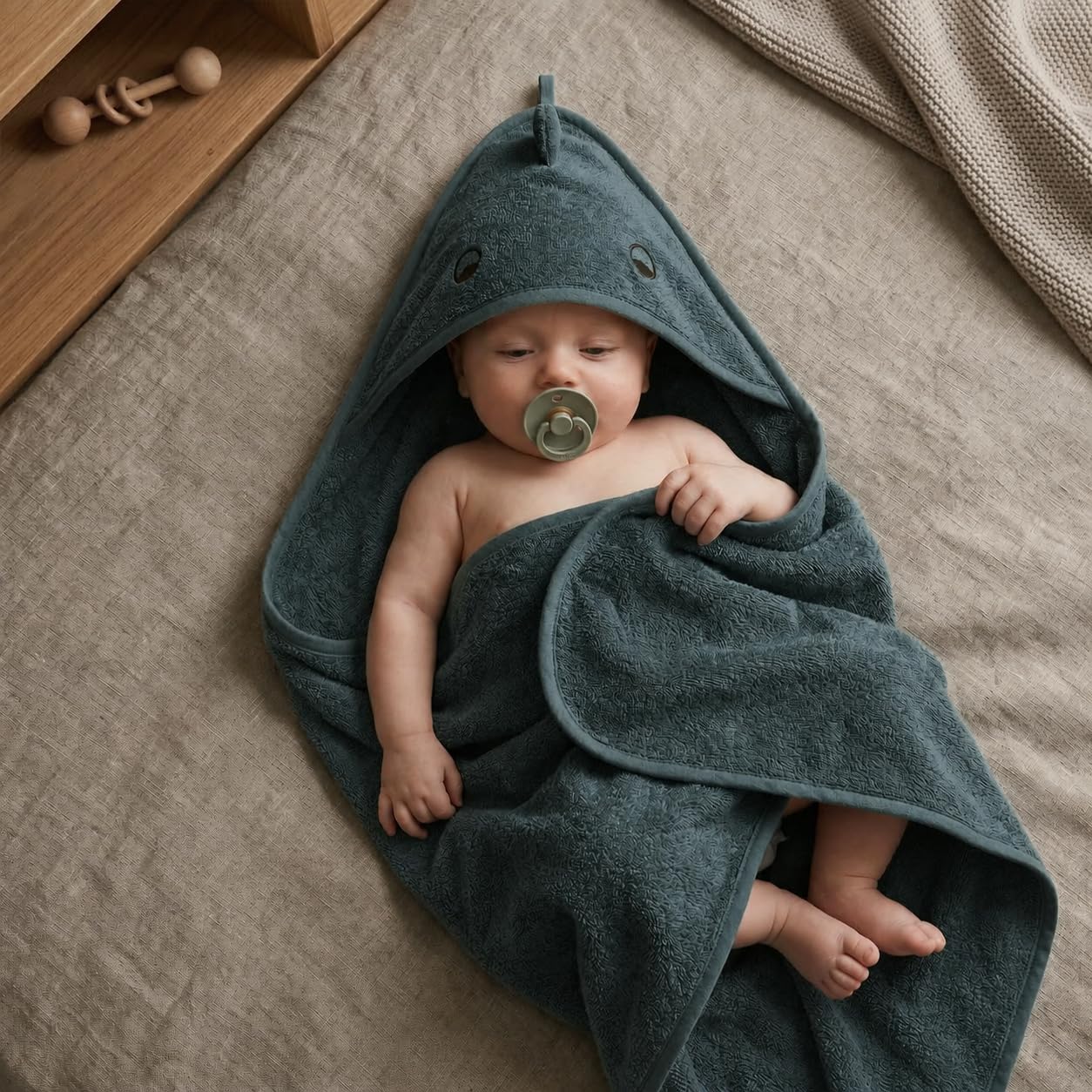 Denmark - Premium Bio-Baumwolle Baby-Badetuch - Kapuzenhandtücher für Kleinkinder und Babys für Neugeborene Mädchen und Jungen - Super weich und saugfähig, 32x32 (Dino - Tradewins)