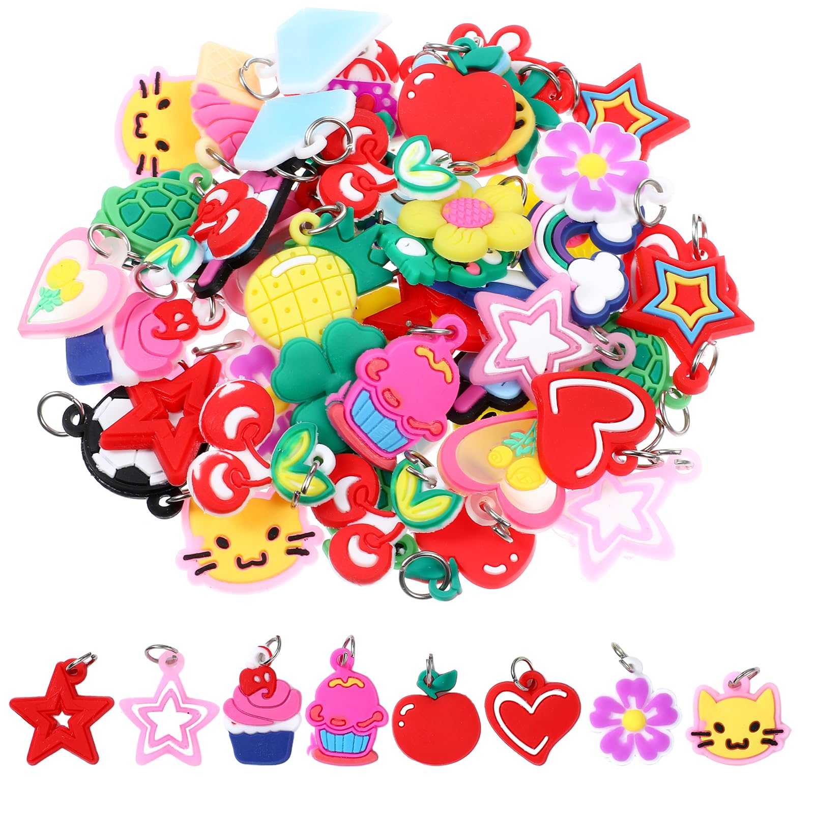 Tyqour 60 Pcs Rubber Loom Charms Bands for Bracelets Rainbow Funny Shoe Charms for Sneakers Pendant Charms