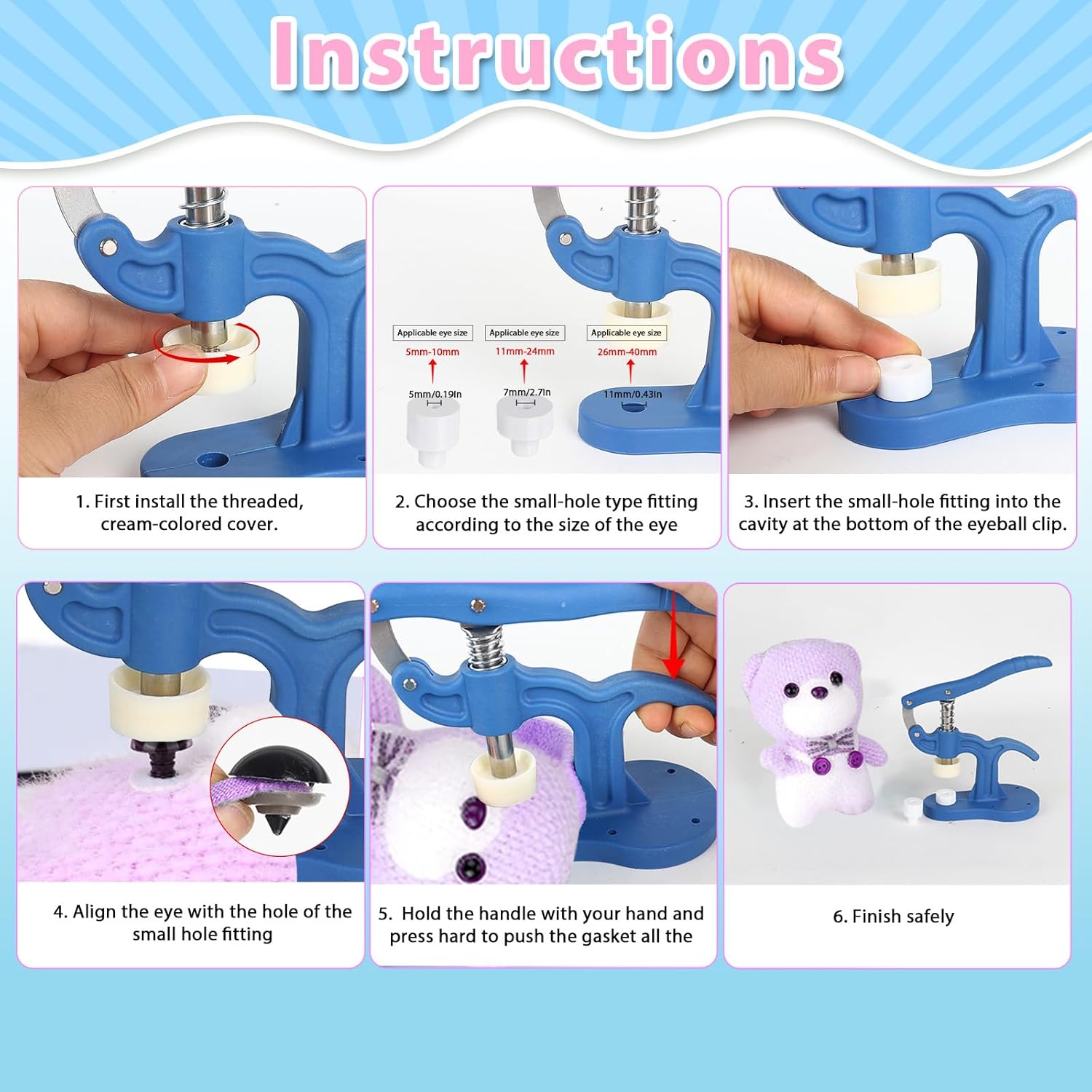 Safety Eye Tool, Safety Eyes for Crocheting Auxiliary, Safety Eye Tool for Amigurumi Crochet & Stuffed 5-40mm Animal Eyes Making Supplies Tool - Dark Blue - Image 8