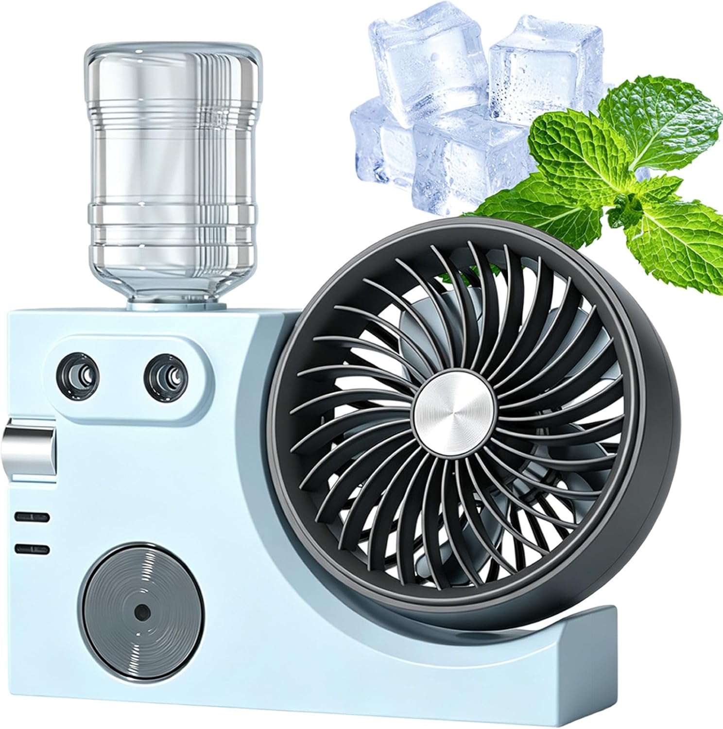2026 New Portable USB Rechargeable Misting Table Fan, Mini Desktop Cooling Air Circulator with Mist Spray for Office Home Dorm Bedroom Summer Use (White)