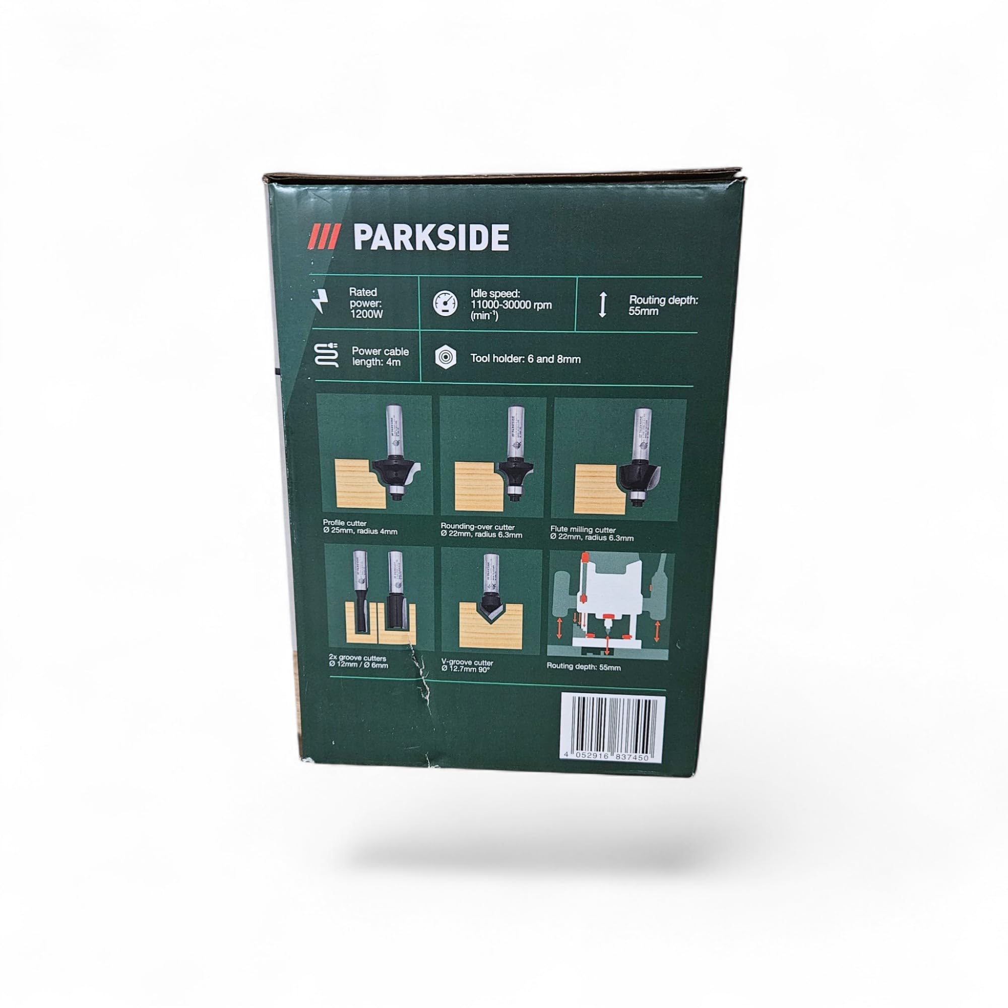 Parkside Fresadora de Superficie Router 1200W, POF 1200 C2, Router, Fijo, Metales no Ferrosos