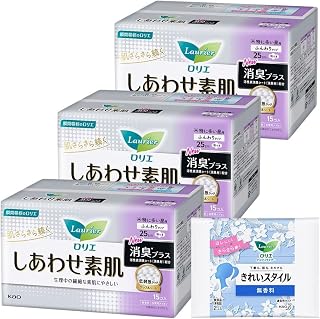 乐而雅 幸福素肌 消臭plus 特别量多日用 25cm 带护翼 15个装×3套(45个)+赠品