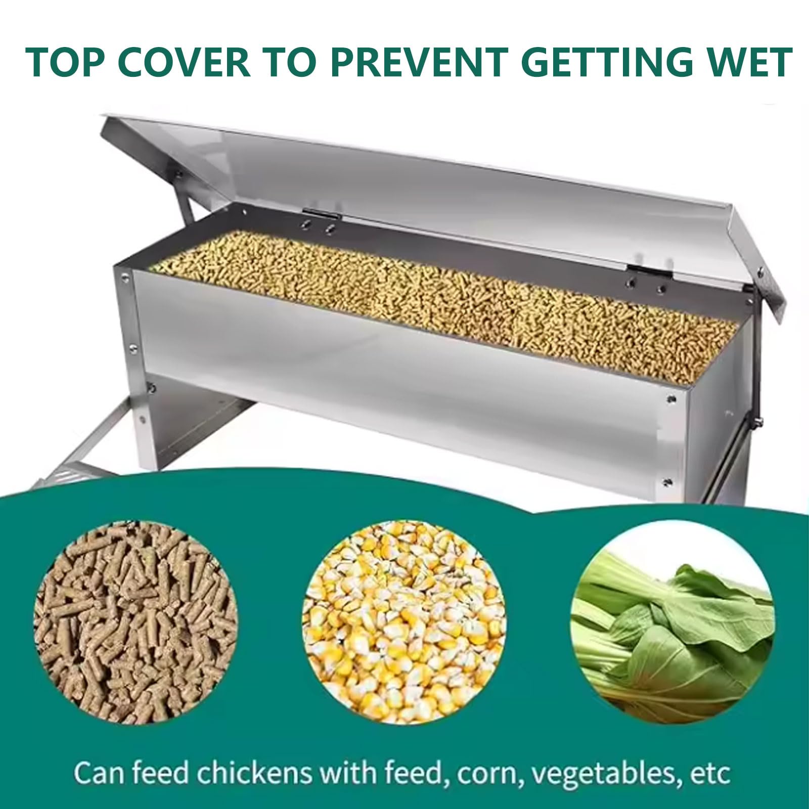 Comedero Automático para Pollos con Pedal de Acero 4-9 kg de Capacidad Alimentador para Gallinas Alimenta a 6 Pollos Hasta por 10 Días para Faisanes, Pollos y Gallineros Exteri(Size:Large - 82.5x18cm)
