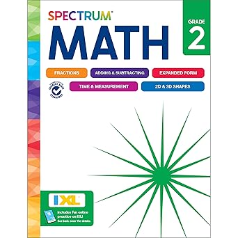 Spectrum 2nd Grade Math Workbook, Mathematics Activity Book for Kids Ages 7-8, Addition, Subtraction, Fractions, Telling Time, and More, Classroom or Homeschool Curriculum