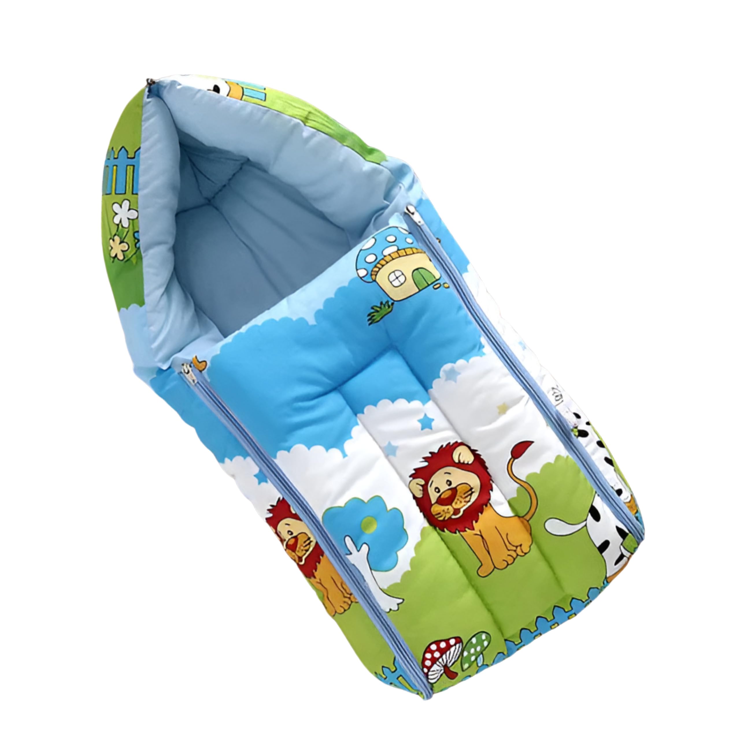 Filloxy Baby Sleeping Bag in Muslin Cotton Material for Newborns | Soft & Skin Friendly Wrapper Lightweight Cushioned Infant Sack Easy to Carry Wash 0-6 Months (Blue Jungle) (Blue Jungle)-image-36