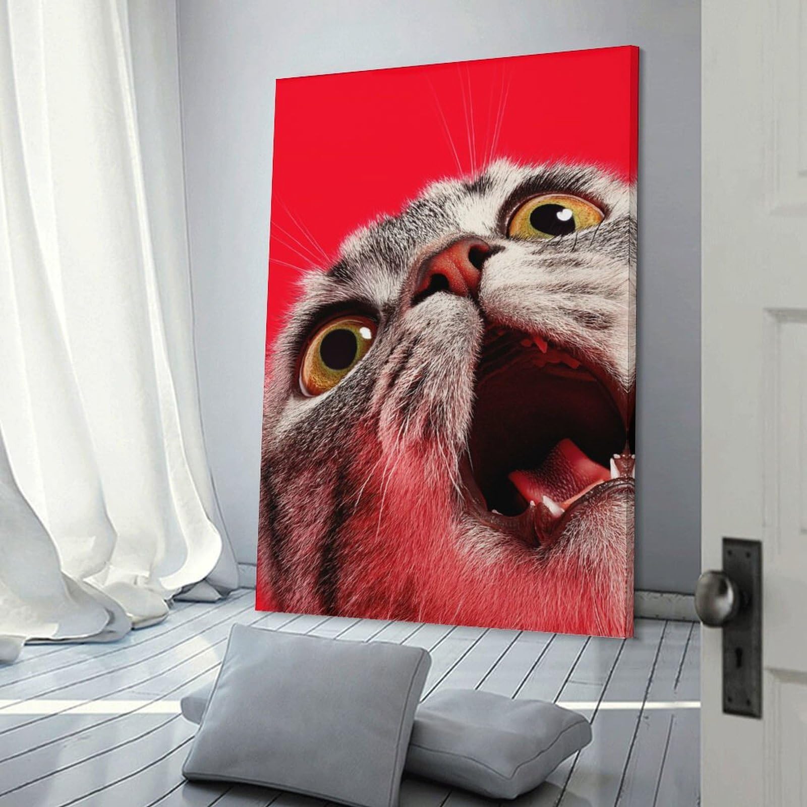 Close-up of A Cat Yawning Room Decor Wall Art 24x36inch(60x90cm), for Bedroom Walls, Guest Spaces Or Lounges, An Easy Wall Refresh for Bedrooms