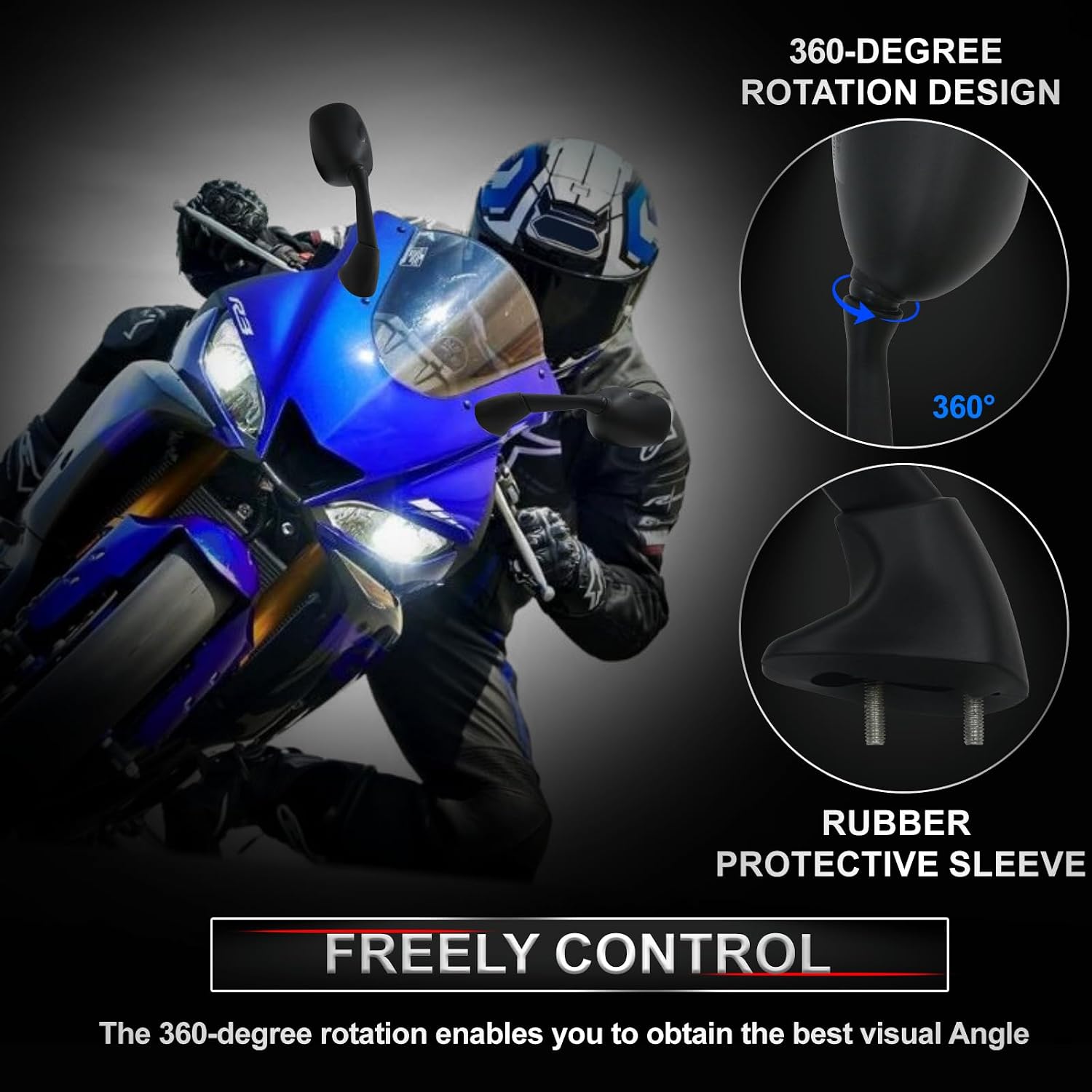 Motorcycle Rearview Mirrors OE Style Racing Mirrors Black for Yamaha YZF R1 1998-2008, YZF R6 1998-2007, YZF R6S 2006-2008, Z1 FAZER 2006-2015 Direct Fit OEM Style（Left & Right​）