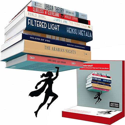 Miniatura 11 de "Superestante" de Artori Design - Estantería flotante de metal con superhéroe en negro, oculta, estantería invisible, estante para libros único,